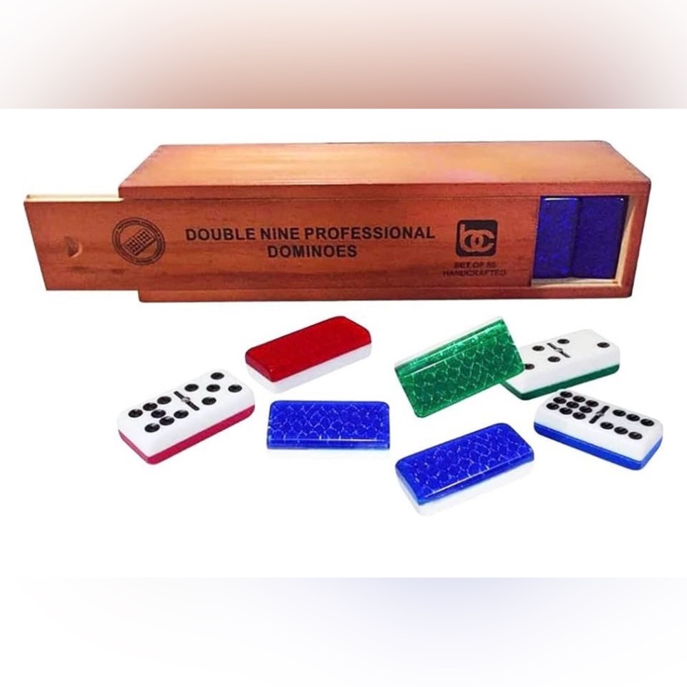 Bene Casa 55 Piece Handcrafted Professional Double Nine Domino Set In Wooden Box - Picture 4 of 8